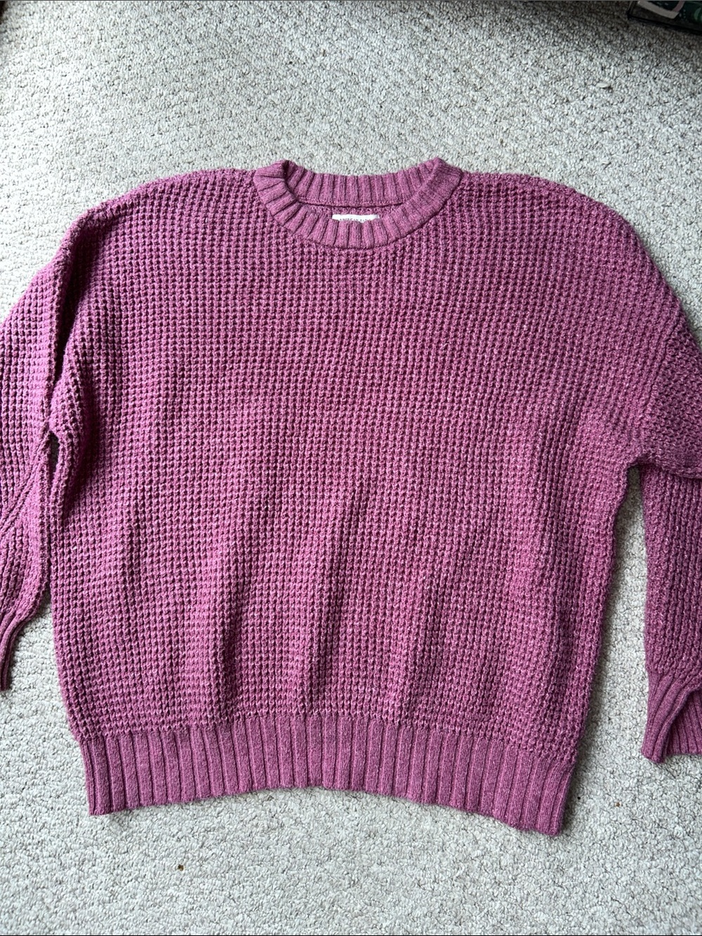 American Eagle Outfitters Waffle-Knit Crewneck Sweater - Mauve